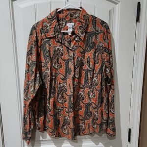 Paisley Print Women's Long Sleeve Button Down Blouse